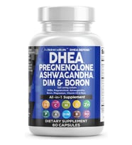 Clean Nutraceuticals DHEA 200mg 60 Capsul  Pregnenolone 100mg for Men  Women with DIM Ashwa/gandha Boron 6mg Calcium Magnesium Zinc 50mg Vitamin D3 5000 İU. (Renksiz)