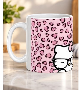 Hello Kitty Pembe Leopar Desenli Kupa Bardak – Sevimli Kedi Temalı Tasarım – Kedi Severlere Hediye