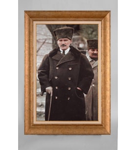 Altın Varaklı Paspartulu Çerçeveli Atatürk Tablo nt910