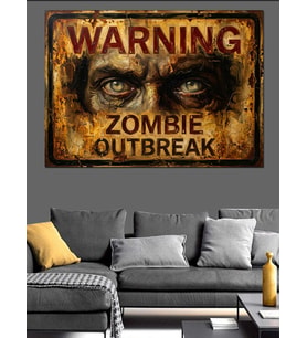Warning Zombie Outbreak Uyarı Tabelası Dekoratif Kanvas - Mdf Ahşap Tablo