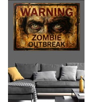 Warning Zombie Outbreak Uyarı Tabelası Dekoratif Kanvas - Mdf Ahşap Tablo