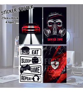 genç oyuncu odası spor araba yazılar - 4 adet yapışkanlı poster sticker etiketler - dolap cam oda için