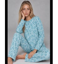 Night Kadın Çizgili Kalp Desenli Uzun Pijama Takımı