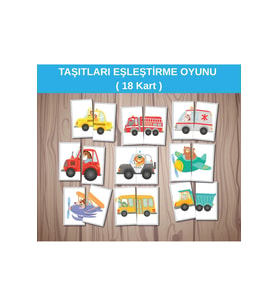 TAŞITLARI EŞLEŞTİRME OYUNU, Kartlar A4 Şema Halinde Gelecektir, KES ve EŞLEŞTİRMEYE BAŞLA (18 Kart)