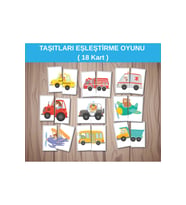 TAŞITLARI EŞLEŞTİRME OYUNU, Kartlar A4 Şema Halinde Gelecektir, KES ve EŞLEŞTİRMEYE BAŞLA (18 Kart)