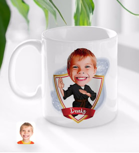 BK Gift Kişiye Özel İsimli Çocuk Karateci Karikatürlü Beyaz Kupa Bardak-1