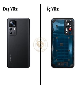 Xiaomi Mi 12T PRO Lensli Siyah Arka Pil Kapağı Batarya Kapağı Lazer Kesim Back Cover