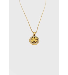 Zirkon Taşlı Gold Kaplama Çelik Yonca Kolye