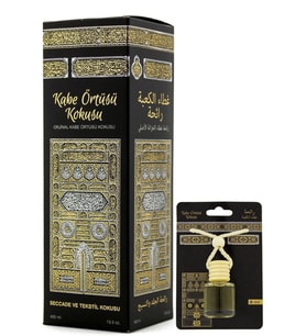Kabe Örtüsü Kokusu 400 ml Sprey ve Kabe Örtüsü Kokusu 8 ml Araba Kokusu Cam Şişe (Siyah)
