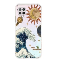 Huawei P40 Lite Uyumlu Güneş ve Dalga Desenli Şeffaf Telefon Kılıfı