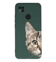 Xiaomi Redmi 9C Uyumlu Lansman Kılıf Catface Tasarımlı İçi Kadife Kapak-Yeşil (Şeffaf)