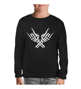 Skeleton Hands Doing Rock Gesture Siyah Çocuk Sweatshirt