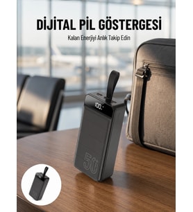 Powerbank 50.000 Mah Dijital Göstergeli Taşınabilir 4 Portlu Hızlı Powerbank Yeni Nesil