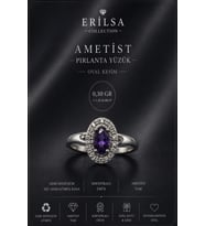 Sertifikalı Ametist Taşlı Ayarlamalı Geri Dönüşüm Gümüş Kasa Pırlanta Model Oval Yüzük 1.50 Karat