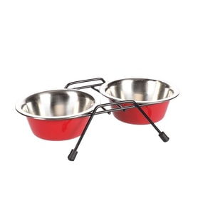 Flamingo Arjun Standlı İkili Çelik Mama Kabı Seti Kırmızı-Gri 2x380ml