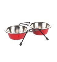 Flamingo Arjun Standlı İkili Çelik Mama Kabı Seti Kırmızı-Gri 2x380ml