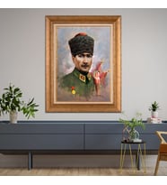 Altın Paspartulu Atatürk  Çerçeveli Tablo C548 (Gold)