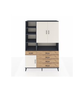 Hyperion Dolap 8 Raflı 5 Çekmeceli 3 Kapaklı 132x44x195 Antrasit-Aytaşı/Çam