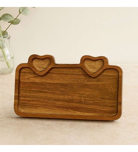 Akasya Ahşap Servis Tepsisi 25x14 cm (Kulplu, Kalp Bölmeli)
