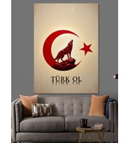 Türk Ay Yıldız Kurt Dekoratif Kanvas - Mdf Ahşap Tablo