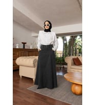 2195- Denim Mevlana Parçalı Etek Füme