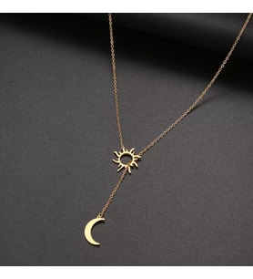Kişiye Özel 925 Ayar Gümüş İç İçe Güneş ve Ay Kolye (Gold)