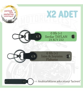 Motorcu Dostlara Hediyelik İsim Plaka, 0 + Kan Grubu Yazılı x2 Anahtarlık, Kül Gri-F Yeşil-Laci (Çok Renkli)