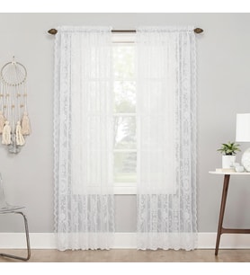 Lexroo Ariella Çiçekli Dantel Çubuk Cep Perde Paneli, 147 cm x 213 cm, Beyaz