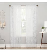 Lexroo Ariella Çiçekli Dantel Çubuk Cep Perde Paneli, 147 cm x 213 cm, Beyaz