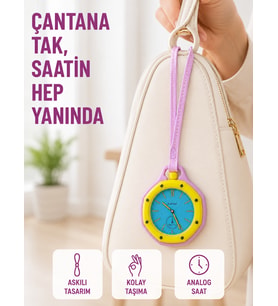 Anahtarlık Çanta Charmı Askılı Analog Dekoratif Saat Pembe