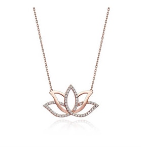 Gümüş Rose Lotus Çiçeği Kolye