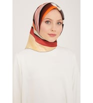 Armine Gül Kurusu-Kahverengi Geometrik Desen Tivil İpek Eşarp 9122-39