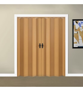 Faran Dekorasyon 290 x 215 Meşe Renk Camsız Çift Açılım Pvc Akordiyon Katlanır Kapı FRNAKMODEL-299