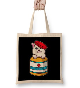 Adorable Cat Antidepressant Pets Fix Depression Bez Çanta Uzun Saplı