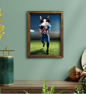 Evcil Dostlara Özel Amerikan Futbolcusu Tasarımlı Portre Doğal Masif Ahşap Çerçeveli Tablo 30x40cm-5