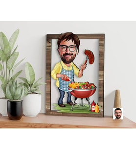 BK Gift Kişiye Özel Barbekü Karikatürlü 3D Ahşap Tablo, Sevgiliye Hediye, Arkadaşa Hediye, Yıl Dönümü Hediyesi, Doğum Günü Hediyesi-1