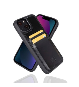 Bouletta Apple iPhone 14 Uyumlu Deri Kartlıklı Arka Kapak RST1 Siyah
