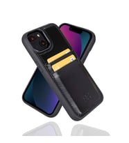 Bouletta Apple iPhone 14 Uyumlu Deri Kartlıklı Arka Kapak RST1 Siyah