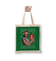 Jean Claus Van Damme Christmas Knit Beyaz Bez Çanta Uzun Saplı Alışveriş Çantası