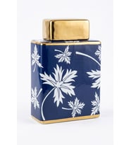 BLUE FALL DİKDÖRTGEN KAPAKLI KÜP 26 CM – Dekoratif Seramik Kübik Kavanoz ve Obje (Saks Mavisi & Gold