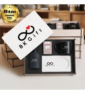 Logonuza Özel 10 Adet Kutulu Ahşap Altlıklı Siyah Fincan & Kolonya & & Aromalı Kahve Seti – Ahşap Kutulu Kurumsal Hediye Seti