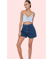 Kadın Yüksek Bel City Short Denim Şort Pamuklu Renk Günlük Kullanım için İdeal Özel Günler (Mavi)