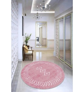 Pembe Moroccan Kaymaz Taban Yıkanabilir Yuvarlak Halı AR411 - 100 x 100 cm