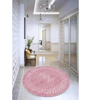 Pembe Moroccan Kaymaz Taban Yıkanabilir Yuvarlak Halı AR411 - 100 x 100 cm