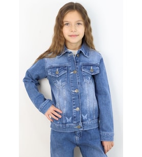Breeze Kız Çocuk Jean Ceket Kelebek Baskı Detaylı Cepli 6-12 Yaş, Mavi