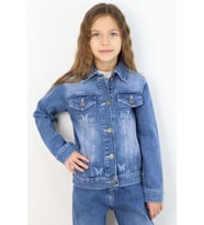 Breeze Kız Çocuk Jean Ceket Kelebek Baskı Detaylı Cepli 6-12 Yaş, Mavi