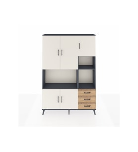 Arges Dolap 9 Raflı 3 Çekmeceli 5 Kapaklı 132x30x195 Antrasit-Aytaşı/Çam