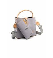 Just Polo Kilit Detaylı Kadın Kartlık ve Omuz Çanta Kombini PBU4002-1001 (Gri)