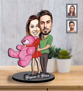 Kişiye Özel Sevgili Karikatürlü İki Katmanlı Ahşap Biblo Model 8-Eco