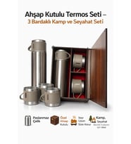 üc bardaklı çelik termos ahşap kutulu (Gümüş)